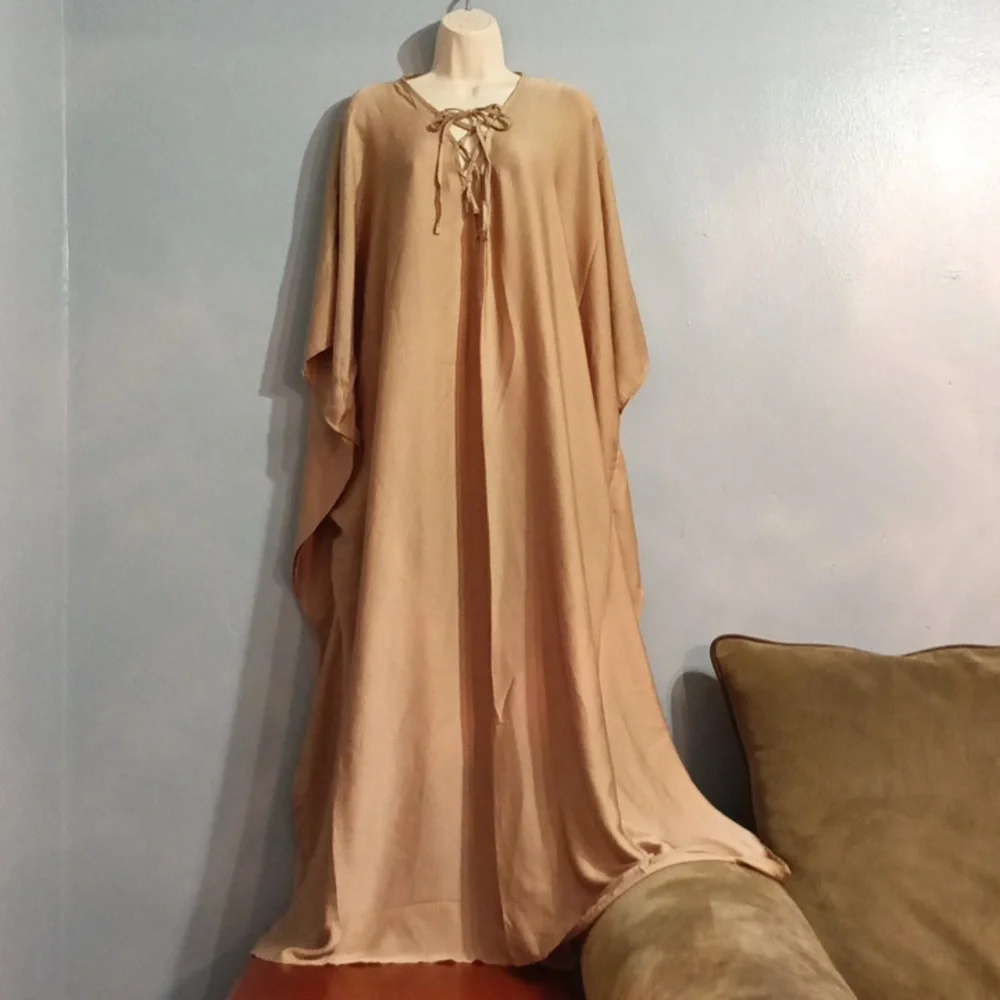 Champagne women's batwing maxi dress lace up front size 2x - Picture 8 of 17
